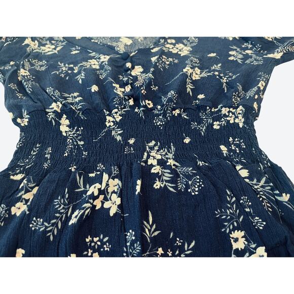 SKY AND SPARROW LONG SLV, V-NECK MINI WAIST DRESS, WOMEN, XS, BLUE - FLORAL PATT - Picture 7 of 12